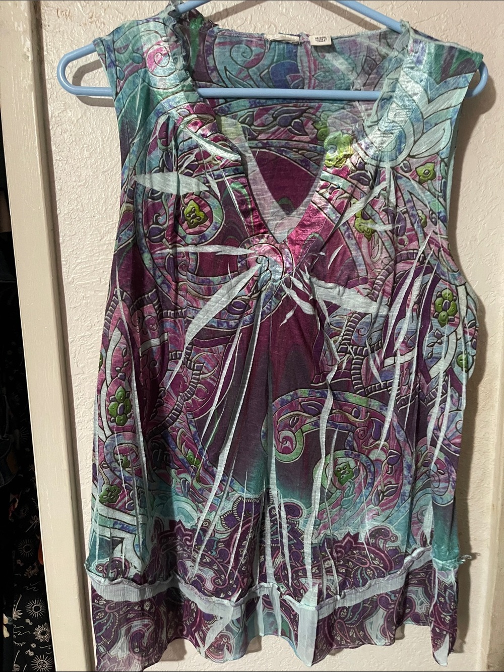 Source Unknown Purple and Teal Abstract V-Neck Tank - Picture 2 of 4